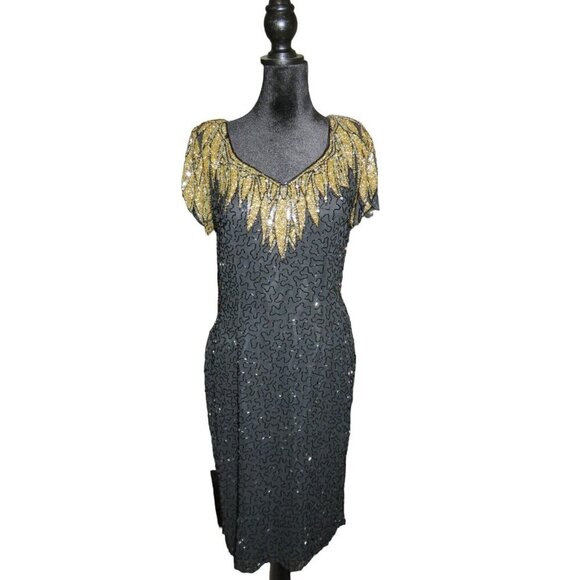 BLACK TIE Vintage Stunningly Embellished Beaded & Sequined 100% Silk Black Tie D - Picture 1 of 10